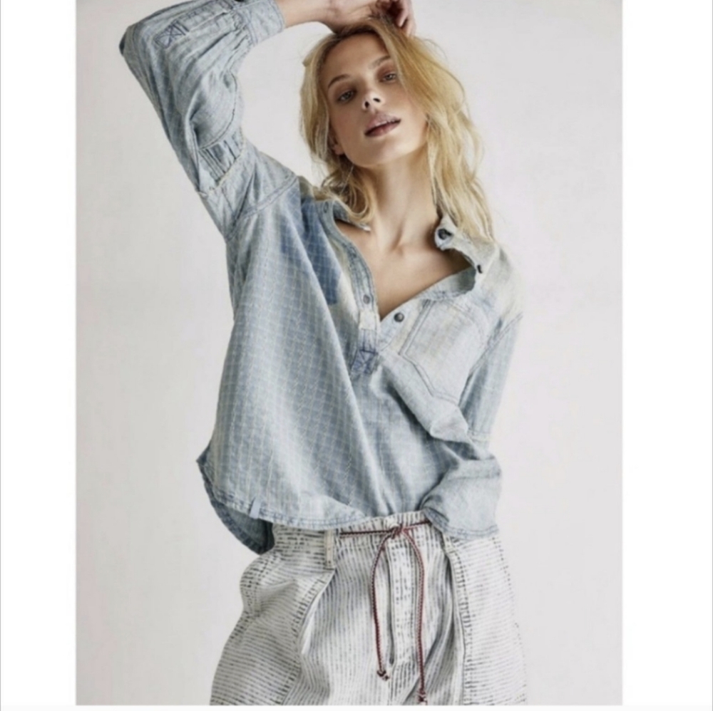 Free People Glacier Bay Check Shirt Top